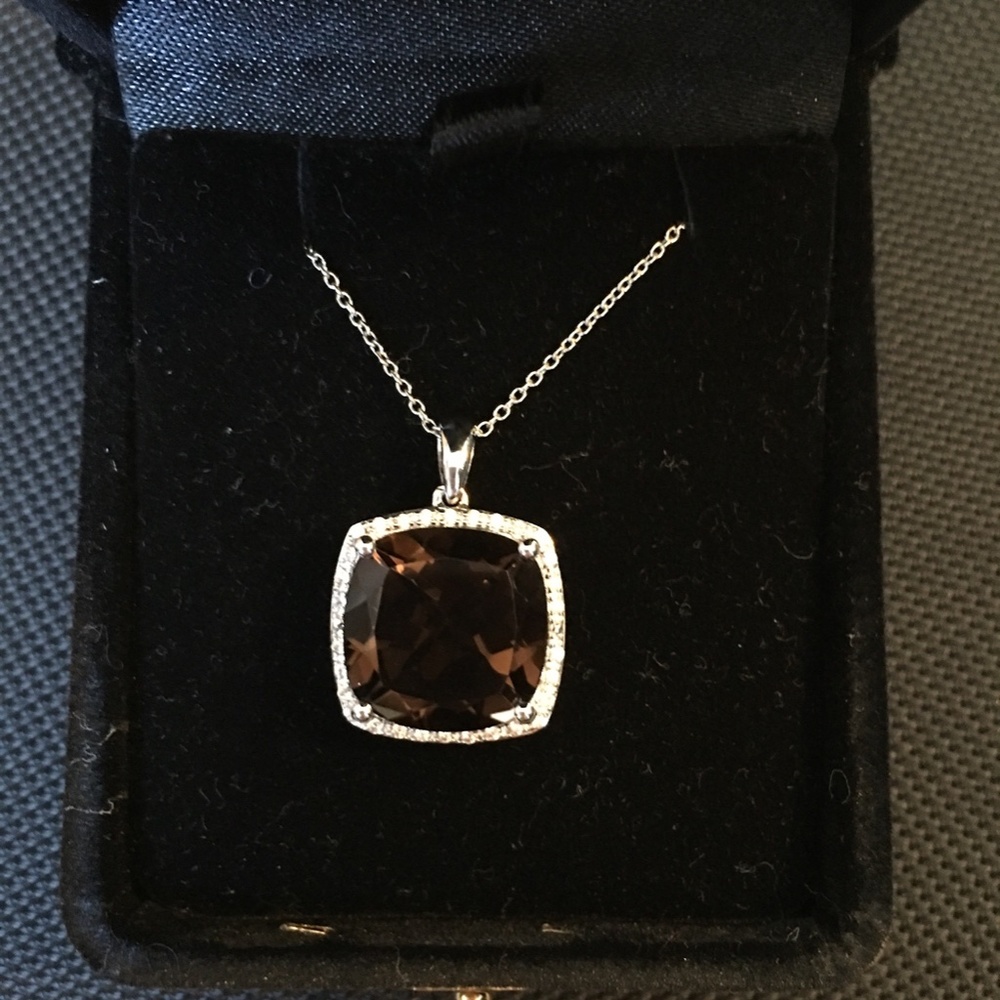Smokey Quartz and White Zircon Pendant Necklace